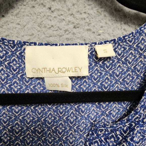 Cynthia Rowley 100% Silk Top Womens S Blue Floral Geometric Lightweight Blouse - Picture 5 of 10